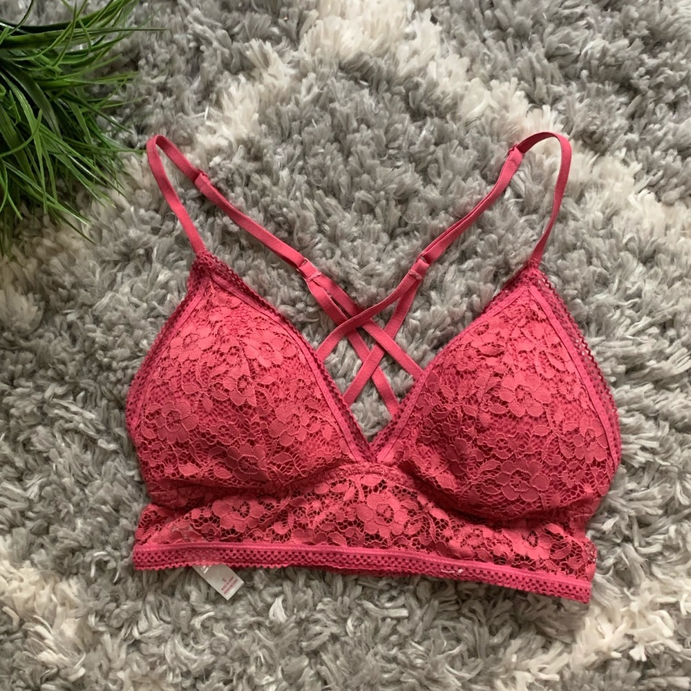 EUC Floral Lace strappy Bralette pink size small